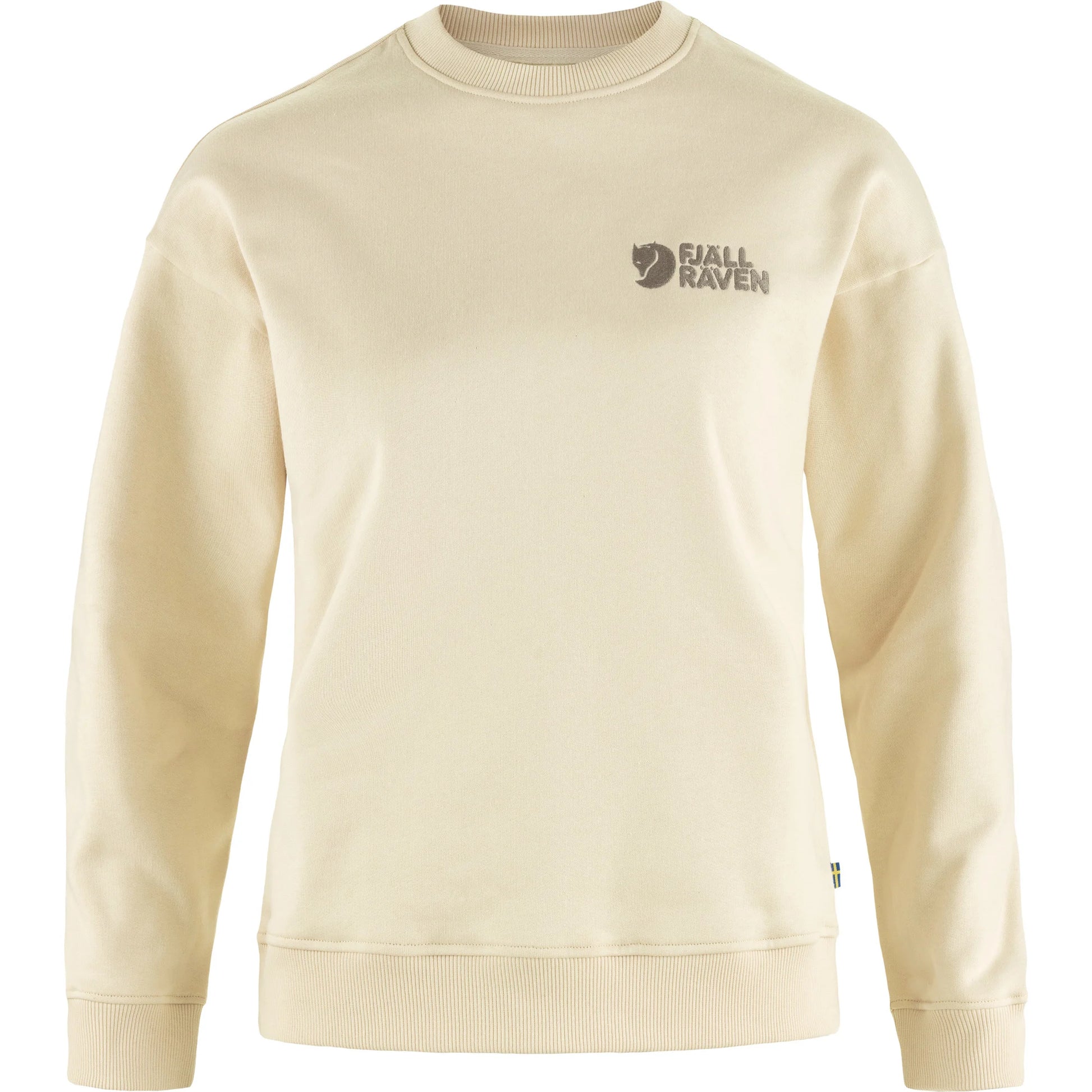 Beige sweatshirt with a logo on a white background